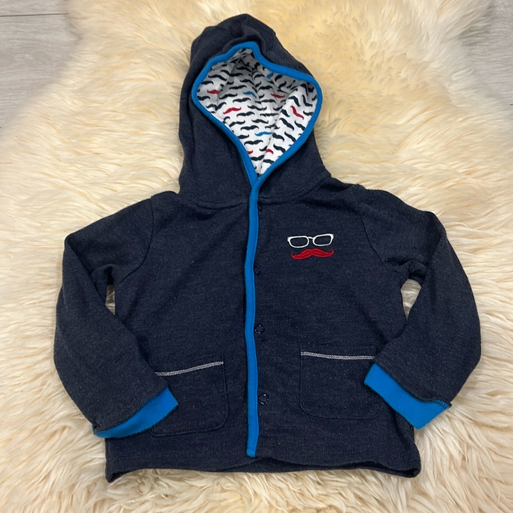 Absorba Pajama Sleep Button-Down Jacket Shirt Moustache Print Blue in Size 18M